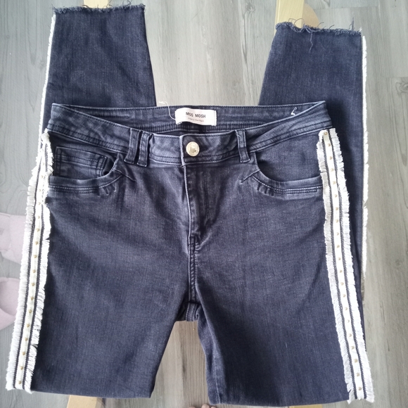 Black Mos Mosh Jeans with White Stripes - Picture 4 of 7